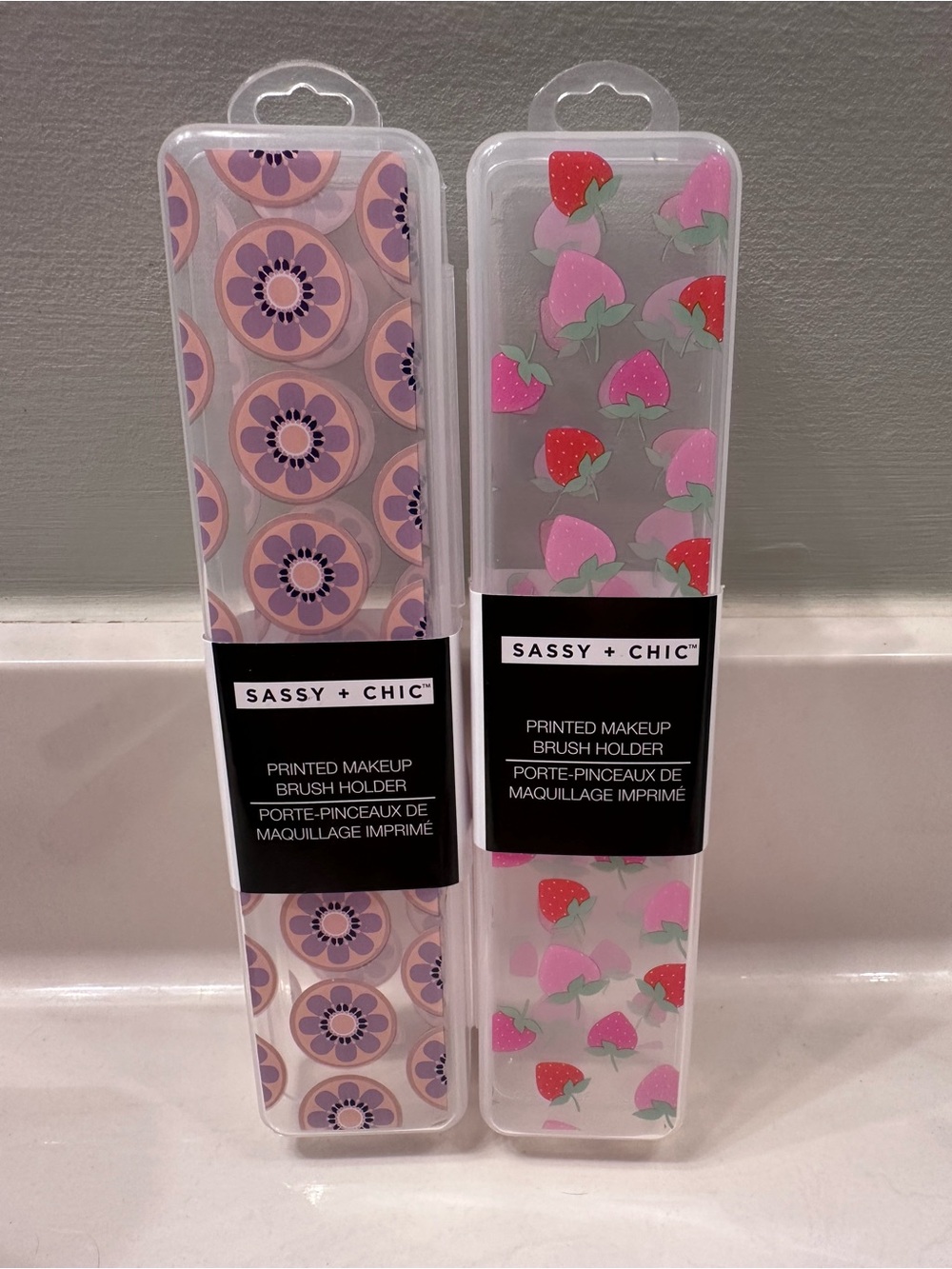 Sassy + Chic Pink Strawberry Printed Makeup Brush Holder